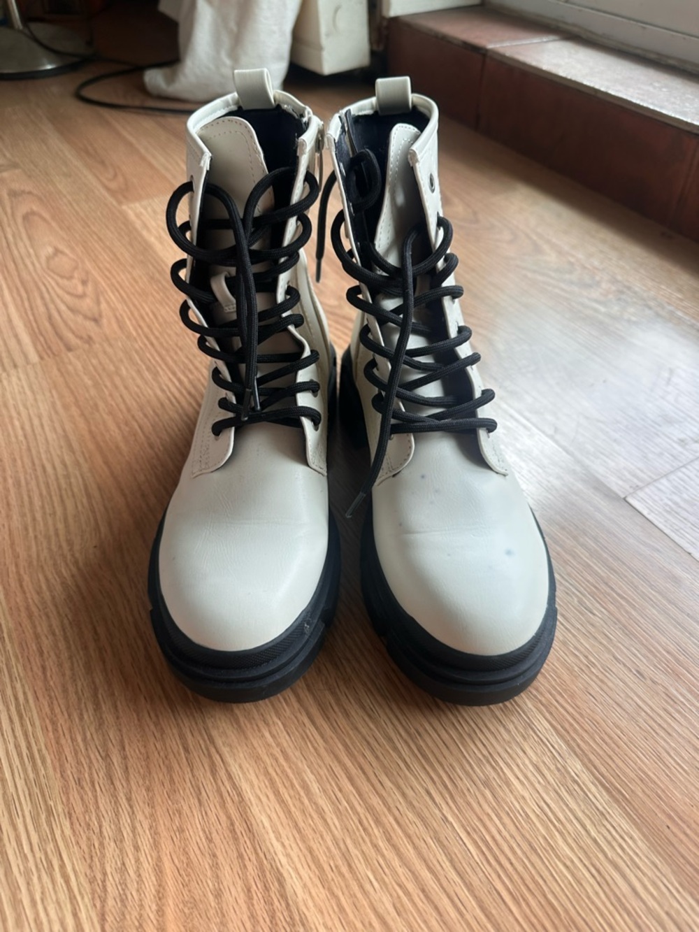 Nine West White Combat Lace-Up Boots with Black Soles